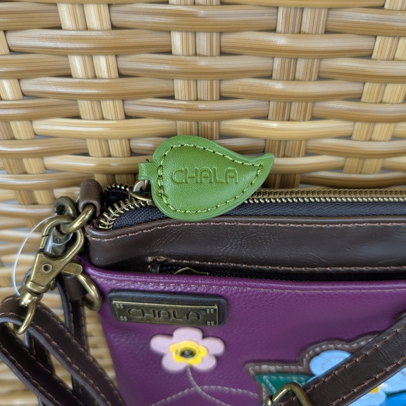 Chala Mini Faux Leather Purple Forget Me Not Crossbody Bag Clutch Wristlet NWT - Picture 8 of 13